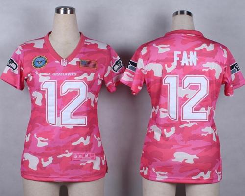 Nike Seahawks #12 Fan Pink Women's Stitched NFL Elite Camo Fashion Jersey