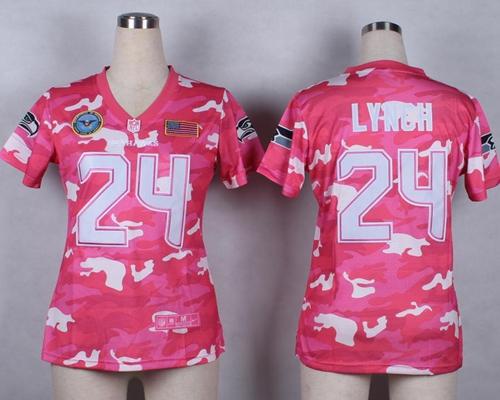 Nike Seahawks #24 Marshawn Lynch Pink Women's Stitched NFL Elite Camo Fashion Jersey