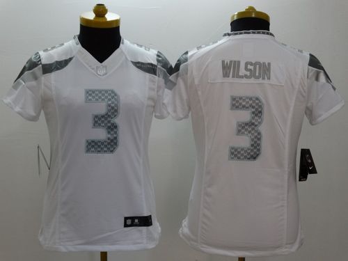 Nike Seahawks #3 Russell Wilson White Women's Stitched NFL Limited Platinum Jersey