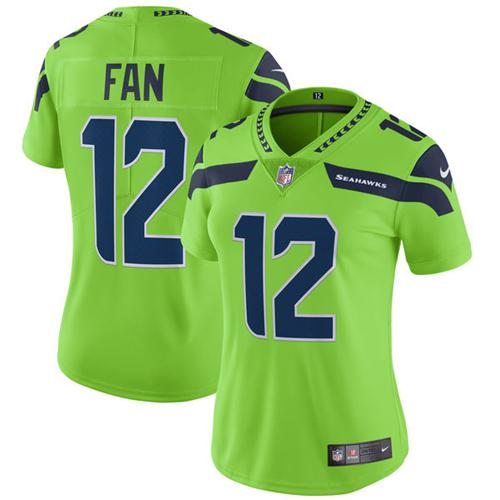 Nike Seahawks #12 Fan Green Women's Stitched NFL Limited Rush Jersey - Click Image to Close