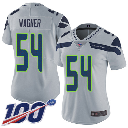 Seahawks #54 Bobby Wagner Grey Alternate Women's Stitched Football 100th Season Vapor Limited Jersey - Click Image to Close