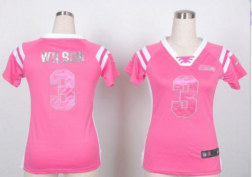 Nike Seahawks #3 Russell Wilson Pink Women's Stitched NFL Elite Draft Him Shimmer Jersey