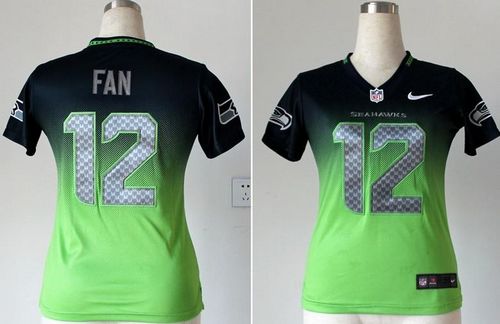 Nike Seahawks #12 Fan Steel Blue/Green Women's Stitched NFL Elite Fadeaway Fashion Jersey