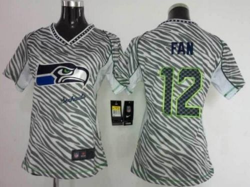 Nike Seahawks #12 Fan Zebra Women's Stitched NFL Elite Jersey