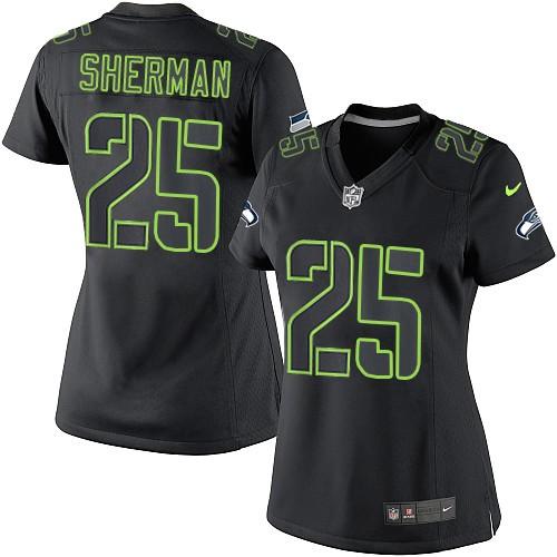 Nike Seahawks #25 Richard Sherman Black Impact Women's Stitched NFL Limited Jersey - Click Image to Close