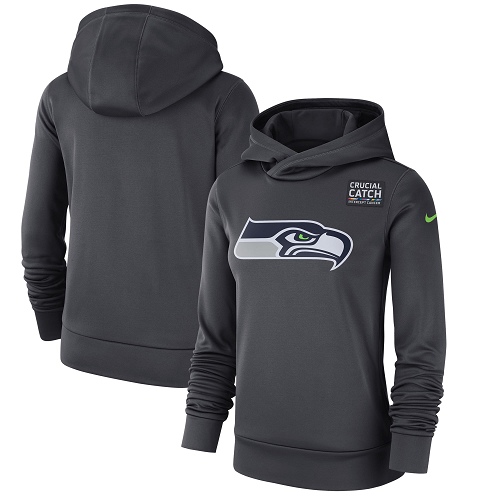 NFL Women's Seattle Seahawks Nike Anthracite Crucial Catch Performance Pullover Hoodie - Click Image to Close