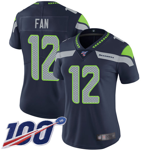 Seahawks #12 Fan Steel Blue Team Color Women's Stitched Football 100th Season Vapor Limited Jersey