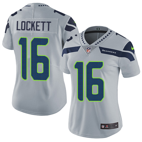 Nike Seahawks #16 Tyler Lockett Grey Alternate Women's Stitched NFL Vapor Untouchable Limited Jersey - Click Image to Close