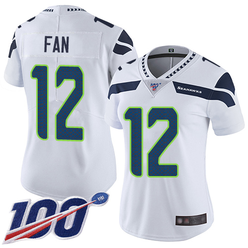 Seahawks #12 Fan White Women's Stitched Football 100th Season Vapor Limited Jersey