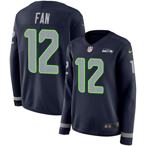 Nike Seahawks #12 Fan Steel Blue Team Color Women's Stitched NFL Limited Therma Long Sleeve Jersey - Click Image to Close