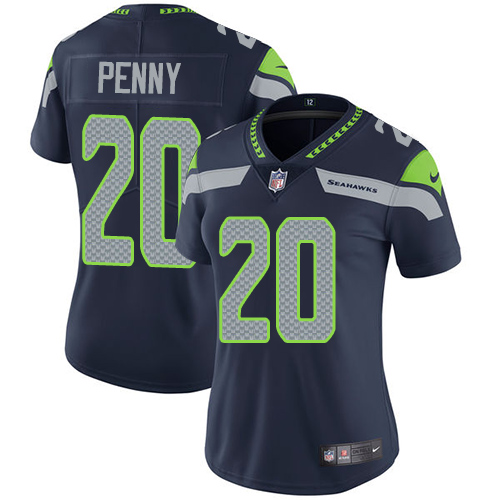 Nike Seahawks #20 Rashaad Penny Steel Blue Team Color Women's Stitched NFL Vapor Untouchable Limited Jersey - Click Image to Close