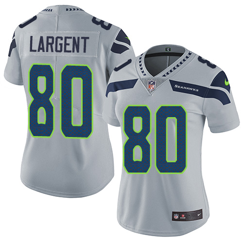 Nike Seahawks #80 Steve Largent Grey Alternate Women's Stitched NFL Vapor Untouchable Limited Jersey - Click Image to Close