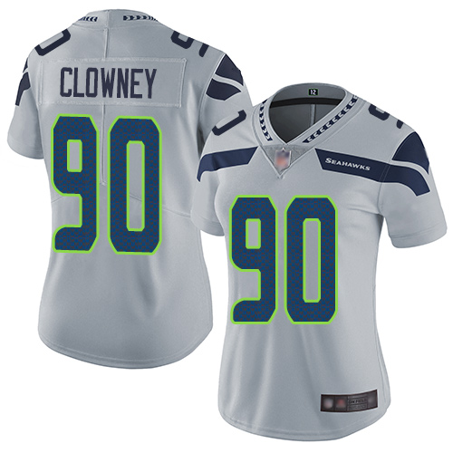 Seahawks #90 Jadeveon Clowney Grey Alternate Women's Stitched Football Vapor Untouchable Limited Jersey - Click Image to Close