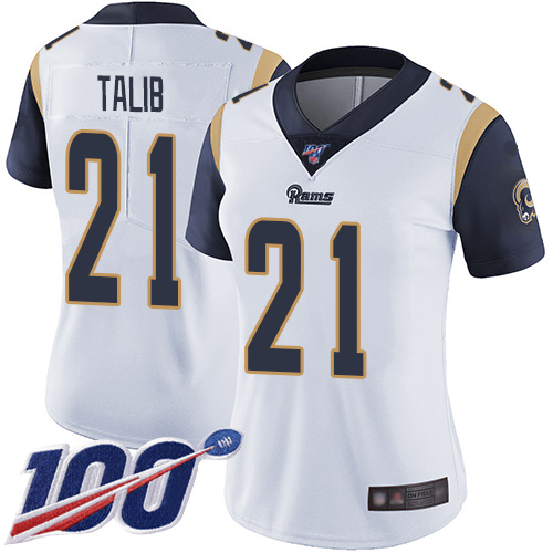 Rams #21 Aqib Talib White Women's Stitched Football 100th Season Vapor Limited Jersey