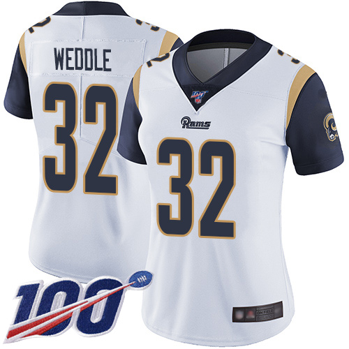 Rams #32 Eric Weddle White Women's Stitched Football 100th Season Vapor Limited Jersey - Click Image to Close