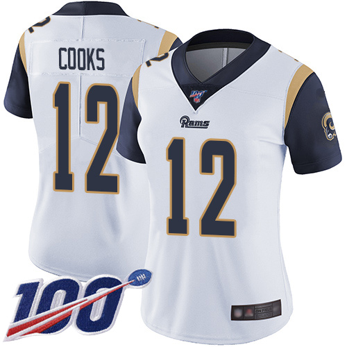 Rams #12 Brandin Cooks White Women's Stitched Football 100th Season Vapor Limited Jersey