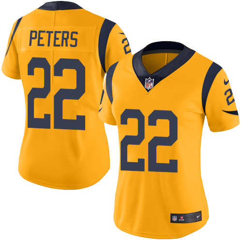 Nike Rams #22 Marcus Peters Gold Women's Stitched NFL Limited Rush Jersey - Click Image to Close