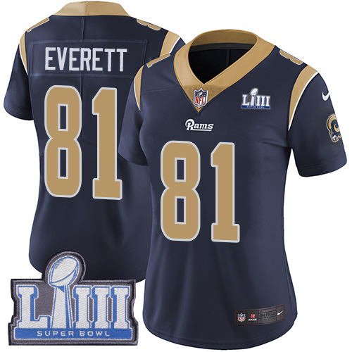 Nike Rams #81 Gerald Everett Navy Blue Team Color Super Bowl LIII Bound Women's Stitched NFL Vapor Untouchable Limited Jersey