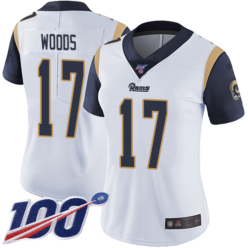 Rams #17 Robert Woods White Women's Stitched Football 100th Season Vapor Limited Jersey - Click Image to Close