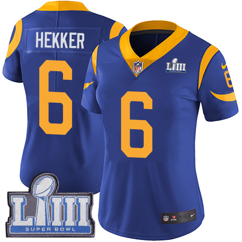 Nike Rams #6 Johnny Hekker Royal Blue Alternate Super Bowl LIII Bound Women's Stitched NFL Vapor Untouchable Limited Jersey - Click Image to Close