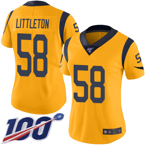 Rams #58 Cory Littleton Gold Women's Stitched Football Limited Rush 100th Season Jersey - Click Image to Close