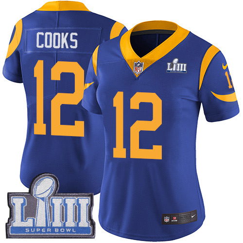 Nike Rams #12 Brandin Cooks Royal Blue Alternate Super Bowl LIII Bound Women's Stitched NFL Vapor Untouchable Limited Jersey - Click Image to Close