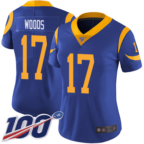 Rams #17 Robert Woods Royal Blue Alternate Women's Stitched Football 100th Season Vapor Limited Jersey - Click Image to Close