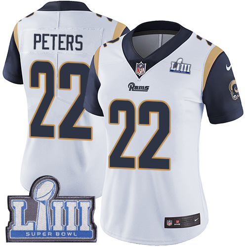 Nike Rams #22 Marcus Peters White Super Bowl LIII Bound Women's Stitched NFL Vapor Untouchable Limited Jersey - Click Image to Close