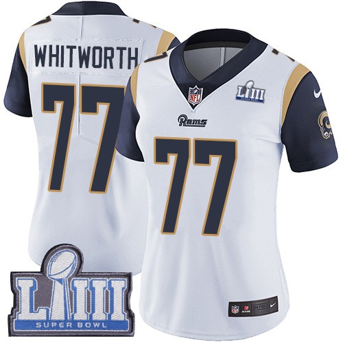 Nike Rams #77 Andrew Whitworth White Super Bowl LIII Bound Women's Stitched NFL Vapor Untouchable Limited Jersey