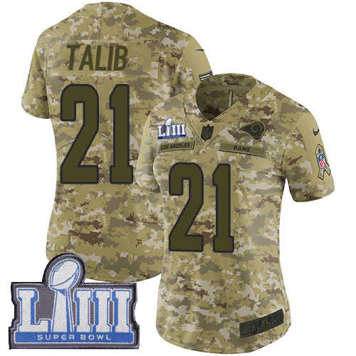 Nike Rams #21 Aqib Talib Camo Super Bowl LIII Bound Women's Stitched NFL Limited 2018 Salute to Service Jersey - Click Image to Close