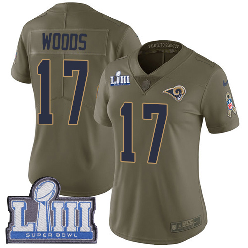 Nike Rams #17 Robert Woods Olive Super Bowl LIII Bound Women's Stitched NFL Limited 2017 Salute to Service Jersey - Click Image to Close