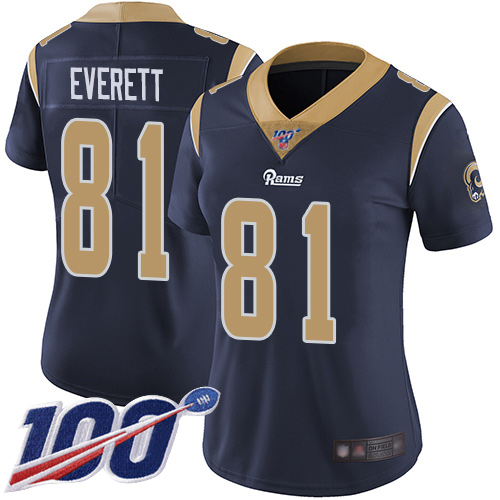 Rams #81 Gerald Everett Navy Blue Team Color Women's Stitched Football 100th Season Vapor Limited Jersey