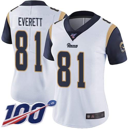 Rams #81 Gerald Everett White Women's Stitched Football 100th Season Vapor Limited Jersey