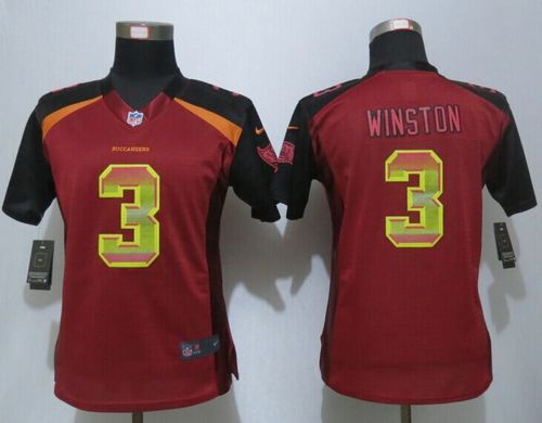 Nike Buccaneers #3 Jameis Winston Red Team Color Women's Stitched NFL Elite Strobe Jersey - Click Image to Close