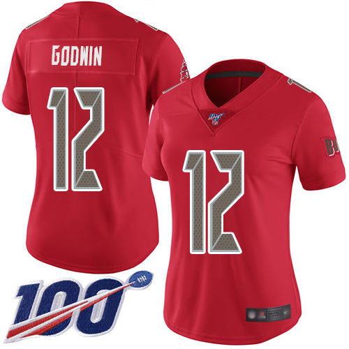 Buccaneers #12 Chris Godwin Red Women's Stitched Football Limited Rush 100th Season Jersey - Click Image to Close