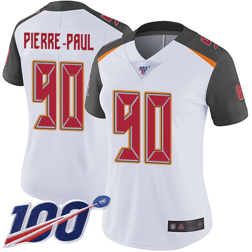 Buccaneers #90 Jason Pierre-Paul White Women's Stitched Football 100th Season Vapor Limited Jersey