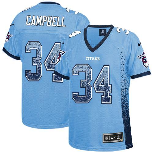 Nike Titans #34 Earl Campbell Light Blue Alternate Women's Stitched NFL Elite Drift Fashion Jersey - Click Image to Close