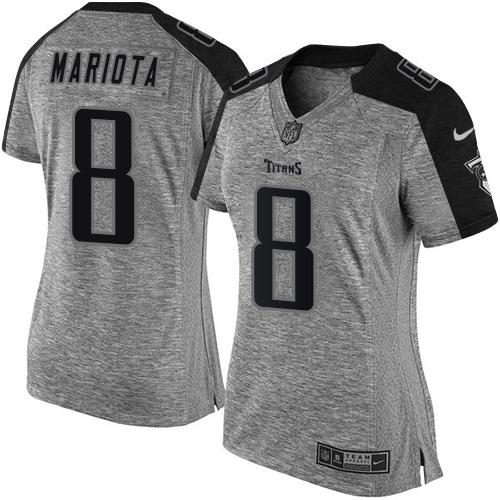 Nike Titans #8 Marcus Mariota Gray Women's Stitched NFL Limited Gridiron Gray Jersey - Click Image to Close