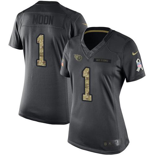 Nike Titans #1 Warren Moon Black Women's Stitched NFL Limited 2016 Salute to Service Jersey - Click Image to Close