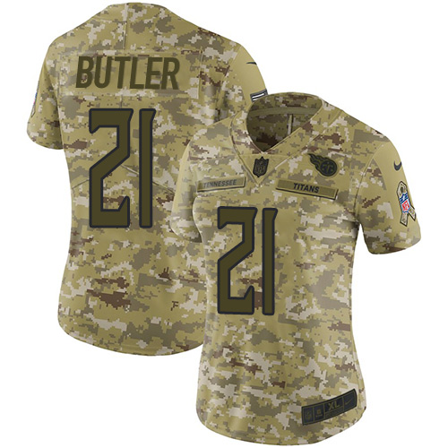 Nike Titans #21 Malcolm Butler Camo Women's Stitched NFL Limited 2018 Salute to Service Jersey - Click Image to Close