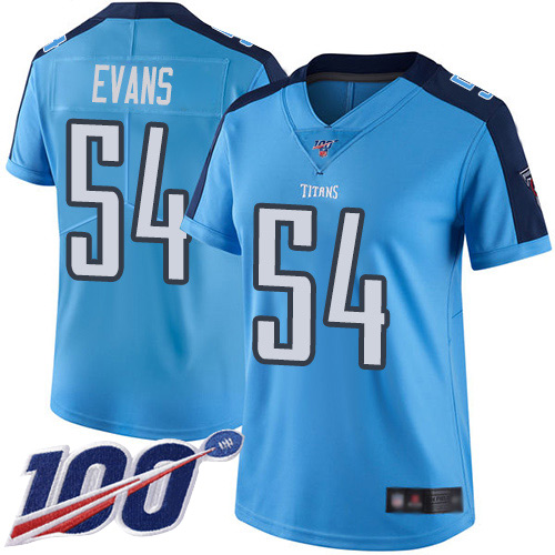 Titans #54 Rashaan Evans Light Blue Women's Stitched Football Limited Rush 100th Season Jersey