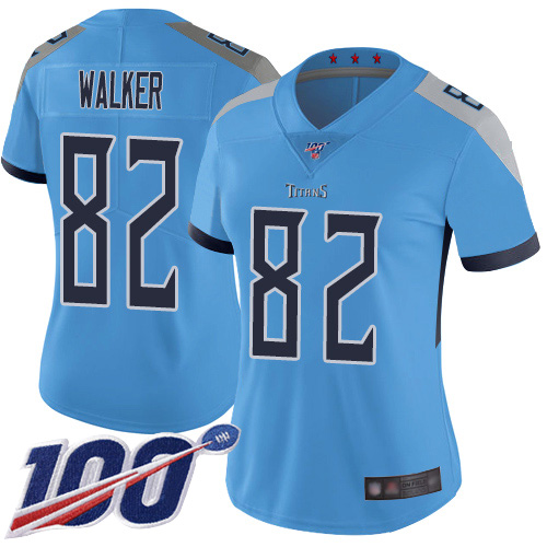 Titans #82 Delanie Walker Light Blue Alternate Women's Stitched Football 100th Season Vapor Limited Jersey - Click Image to Close