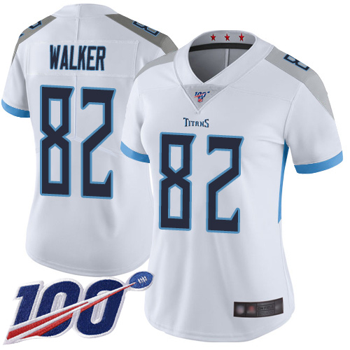 Titans #82 Delanie Walker White Women's Stitched Football 100th Season Vapor Limited Jersey - Click Image to Close