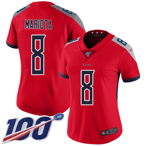 Titans #8 Marcus Mariota Red Women's Stitched Football Limited Inverted Legend 100th Season Jersey - Click Image to Close