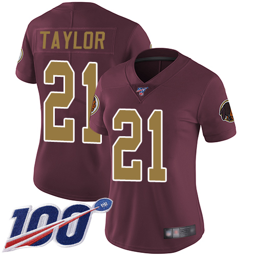 Redskins #21 Sean Taylor Burgundy Red Alternate Women's Stitched Football 100th Season Vapor Limited Jersey