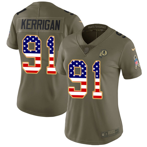 Nike Redskins #91 Ryan Kerrigan Olive/USA Flag Women's Stitched NFL Limited 2017 Salute to Service Jersey - Click Image to Close