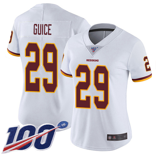 Redskins #29 Derrius Guice White Women's Stitched Football 100th Season Vapor Limited Jersey