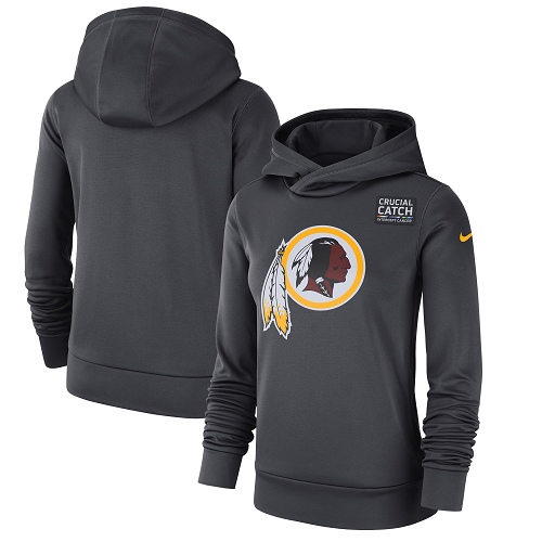 NFL Women's Washington Redskins Nike Anthracite Crucial Catch Performance Pullover Hoodie - Click Image to Close