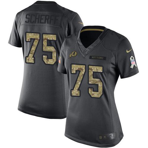 Nike Redskins #75 Brandon Scherff Black Women's Stitched NFL Limited 2016 Salute to Service Jersey