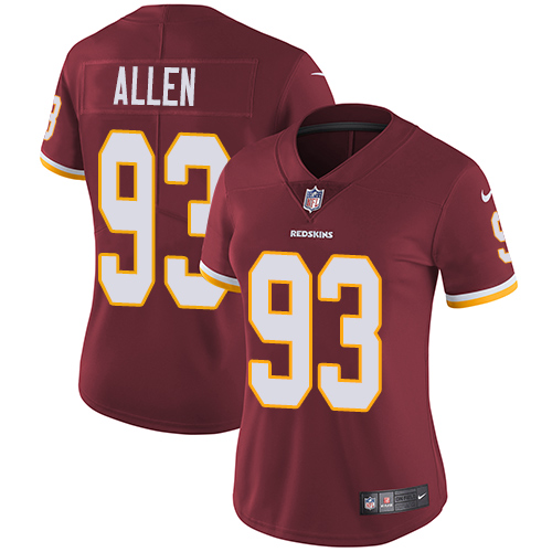 Nike Redskins #93 Jonathan Allen Burgundy Red Team Color Women's Stitched NFL Vapor Untouchable Limited Jersey